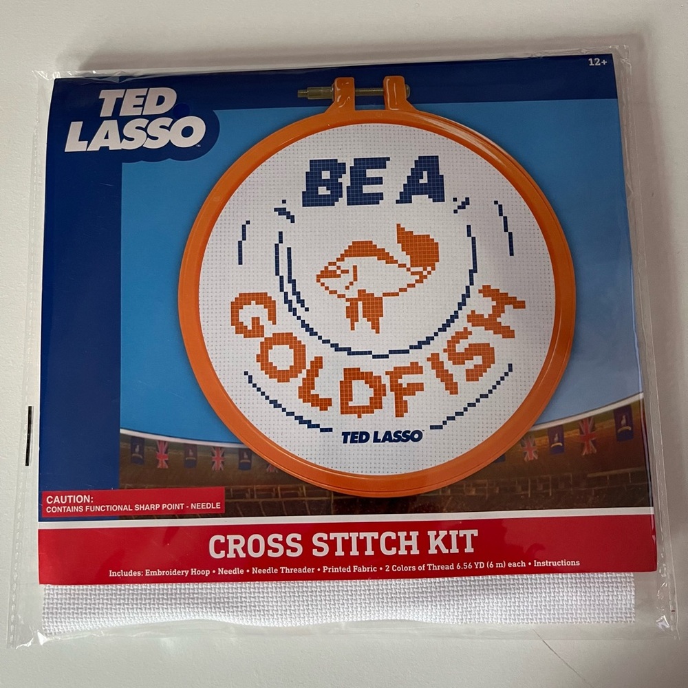 NEW TED LASSO WARNER BROS. CROSS STITCH KIT BE A GOLDFISH KIT Hoop/Thread/Needle